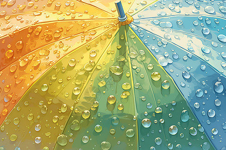 七彩伞面上的雨滴图片