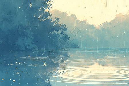 雨水落入湖面的涟漪高清图片