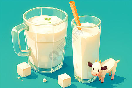 牛奶玻璃杯玻璃杯里牛奶插画