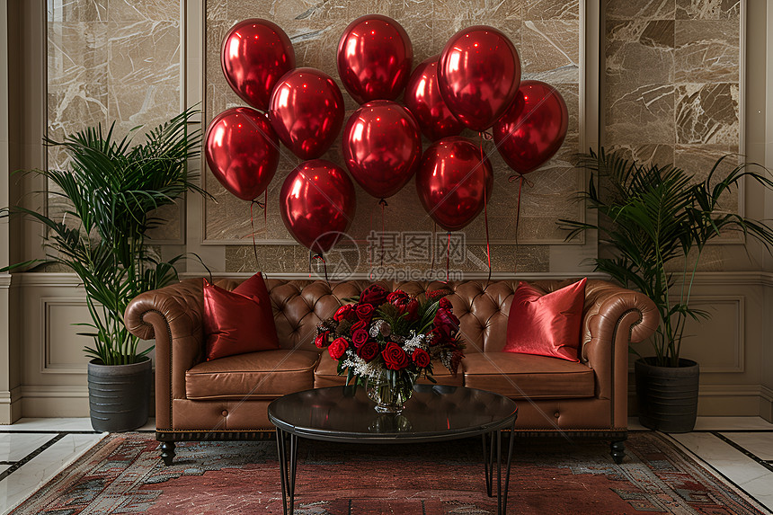 沙发上的红色气球图片