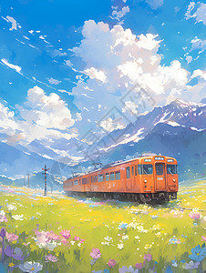 火车穿过春天图片