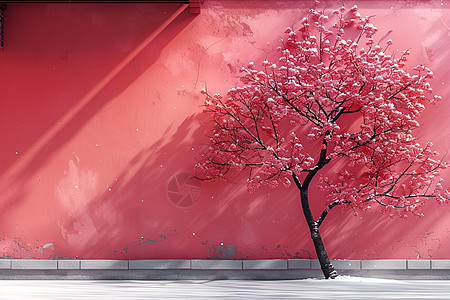 阳光下的梅花树背景图片
