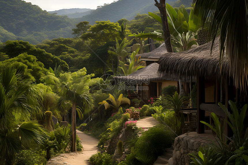 山坡上的热带度假村图片