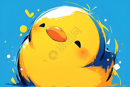 快乐的小黄鸭子在蓝水中嬉戏图片