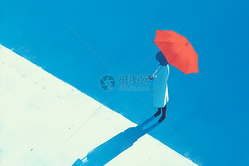 打着红色雨伞的女人图片