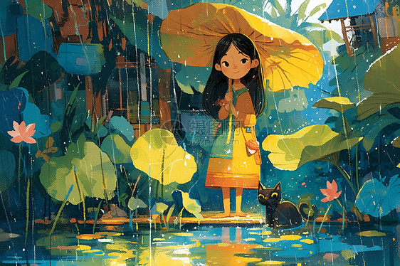 雨天撑着伞的少女图片