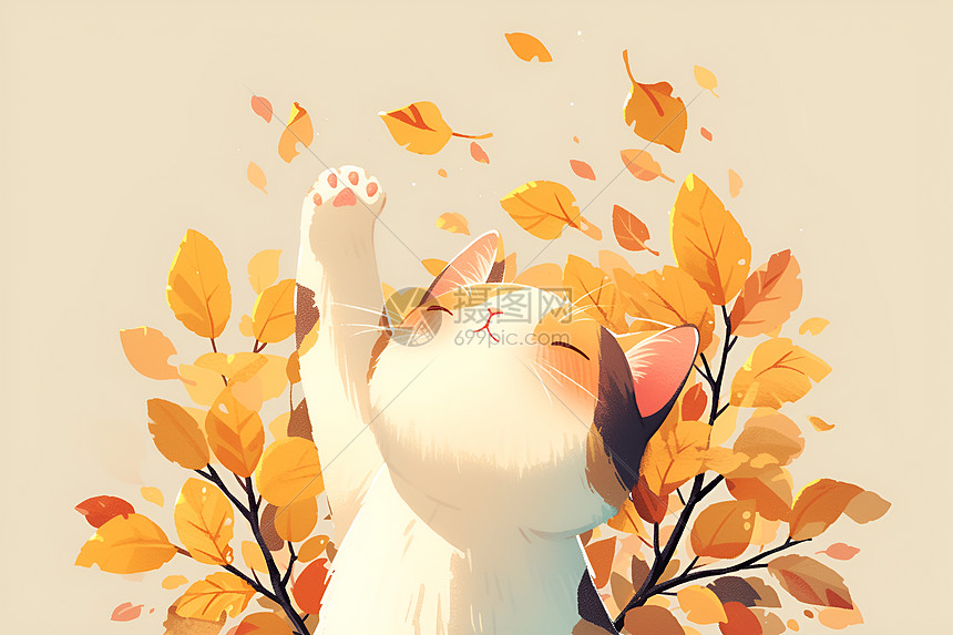 落叶中的猫咪图片