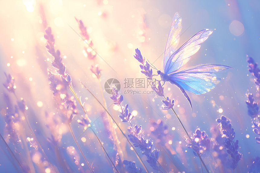 紫色魔幻花卉和蝴蝶图片