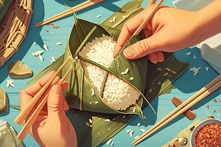 制作美味粽子的插画背景图片
