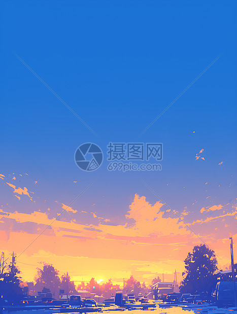 夕阳下的城市图片