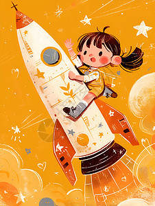 小女孩乘坐火箭飞向星空背景图片