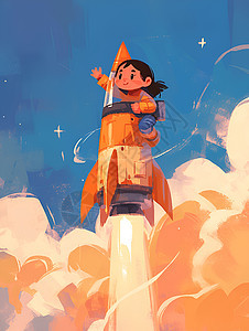 小女孩驾驶火箭背景图片