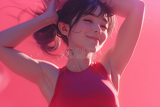 活力四溢的红衣少女图片