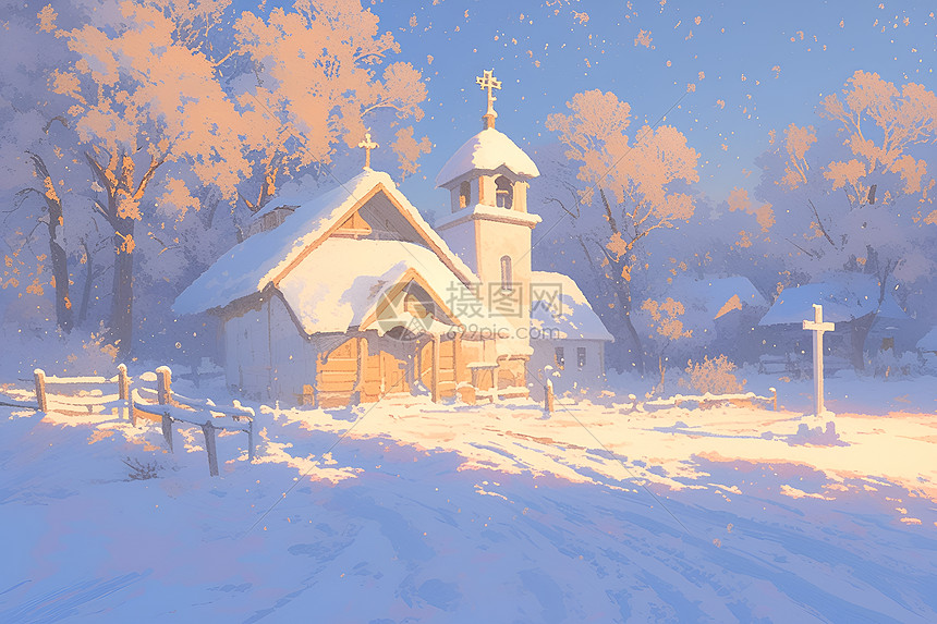 教堂被冰雪覆盖图片