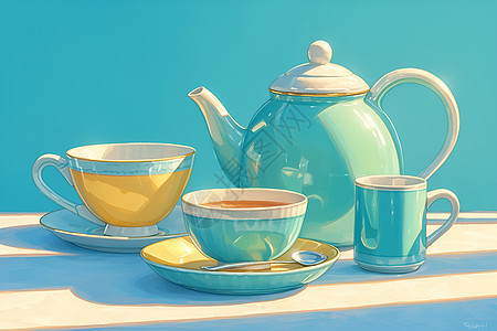 阳光里的茶具图片