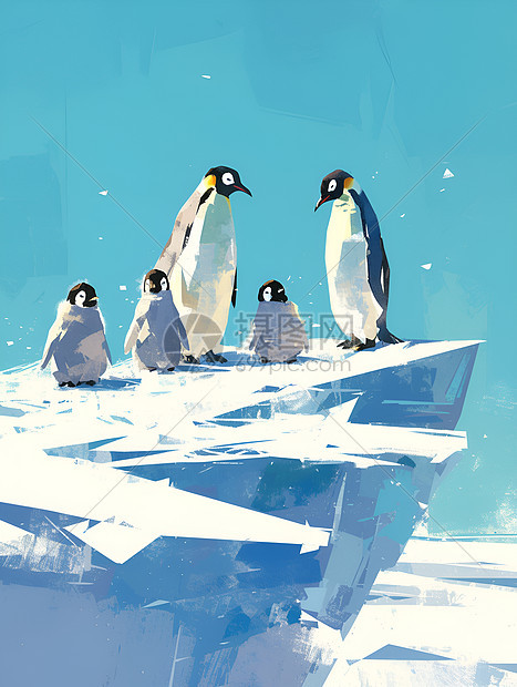 企鹅群站在冰山上图片