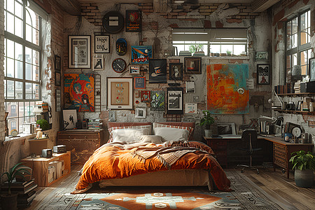 卧室内舒适的大床背景图片