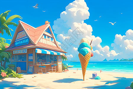 沙滩上的冰淇淋店铺图片