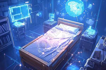 高科技木床卧室投影高清图片