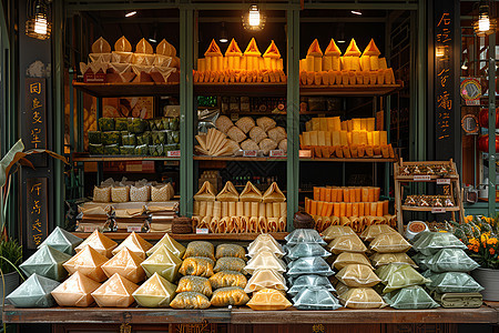 各式粽子的摊位背景图片