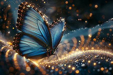 金色光芒里的蓝色蝴蝶图片