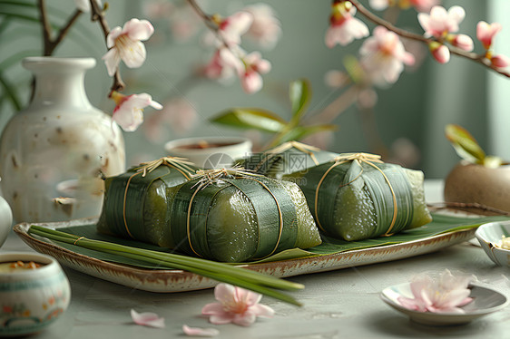 绿叶包裹的粽子图片