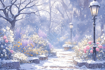 冬日花园的花朵图片