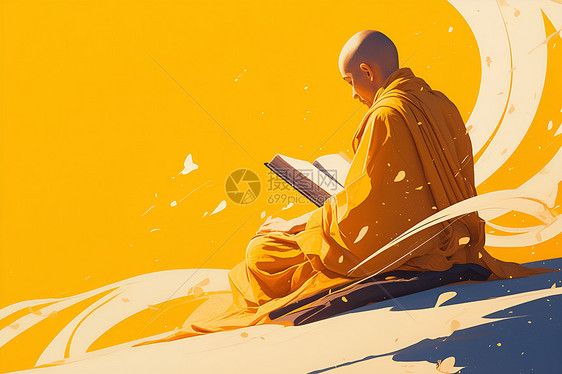 坐在山上读书的僧人图片