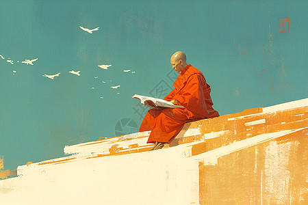 僧人正专心地读书图片