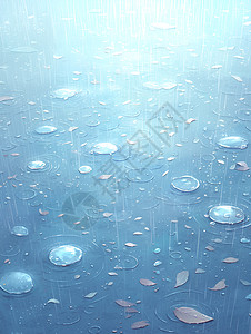 雨丝湖面上的雨滴插画