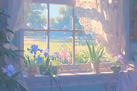 美丽的窗台花朵图片