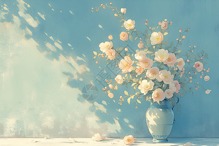 花瓶中的桃花背景图片