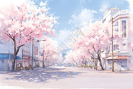 绚丽樱花街景高清图片