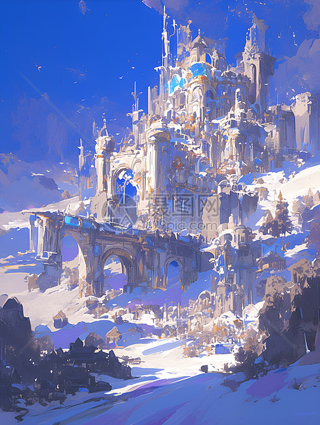 雪山顶上的城堡图片