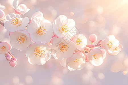 桃花枝上阳光斑斓图片