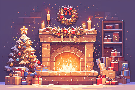 温暖的圣诞壁炉背景图片