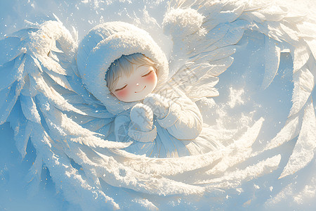 冰雪中的小天使插画