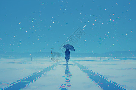 雨中人雪中撑伞的人插画