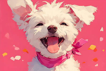 白色狗狗在粉色背景中图片