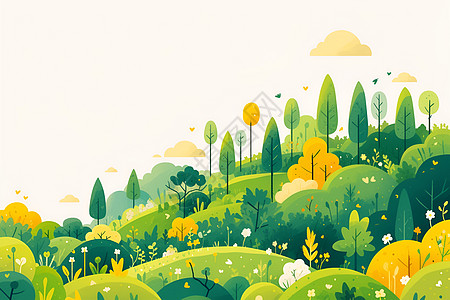 清新背景清新的绿色森林插画