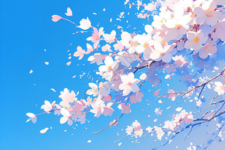 蓝天下盛开的樱花（数字艺术）图片