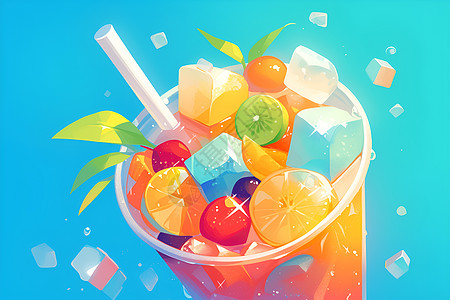 果汁饮料夏日清凉多彩饮品插画