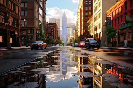 城市街道上的水坑图片