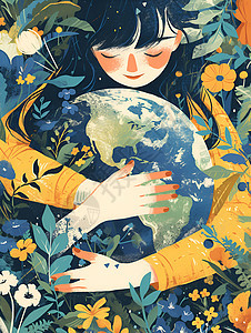 花海里的女孩抱着地球图片