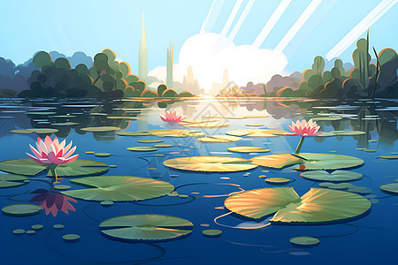 湖面上的莲花图片