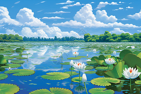 湖面上盛开的莲花图片