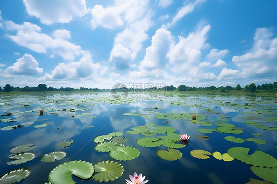 天空下的湖泊图片