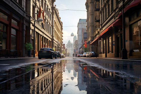 雨后积水的城市街道图片