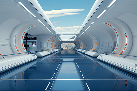 未来建筑内的隧道背景图片