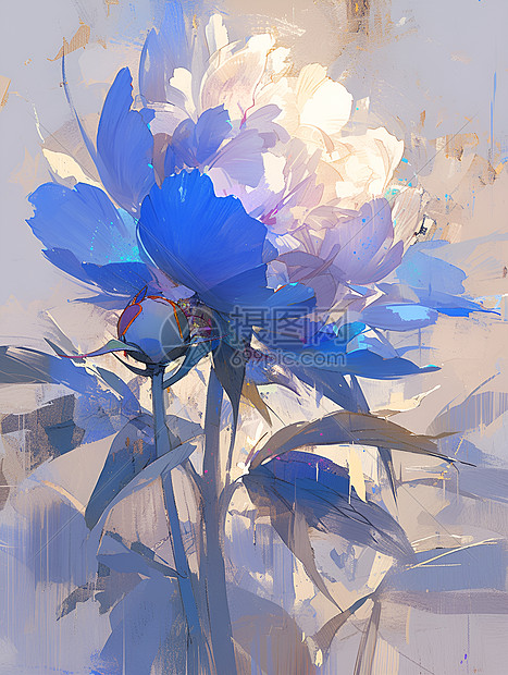 沐浴阳光中的蓝色花朵图片
